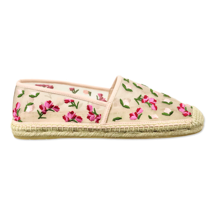 Stuart Weitzman Rosewater Embroidered Mesh Bareitall Espadrille
