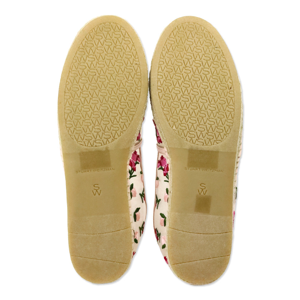 Stuart Weitzman Rosewater Embroidered Mesh Bareitall Espadrille