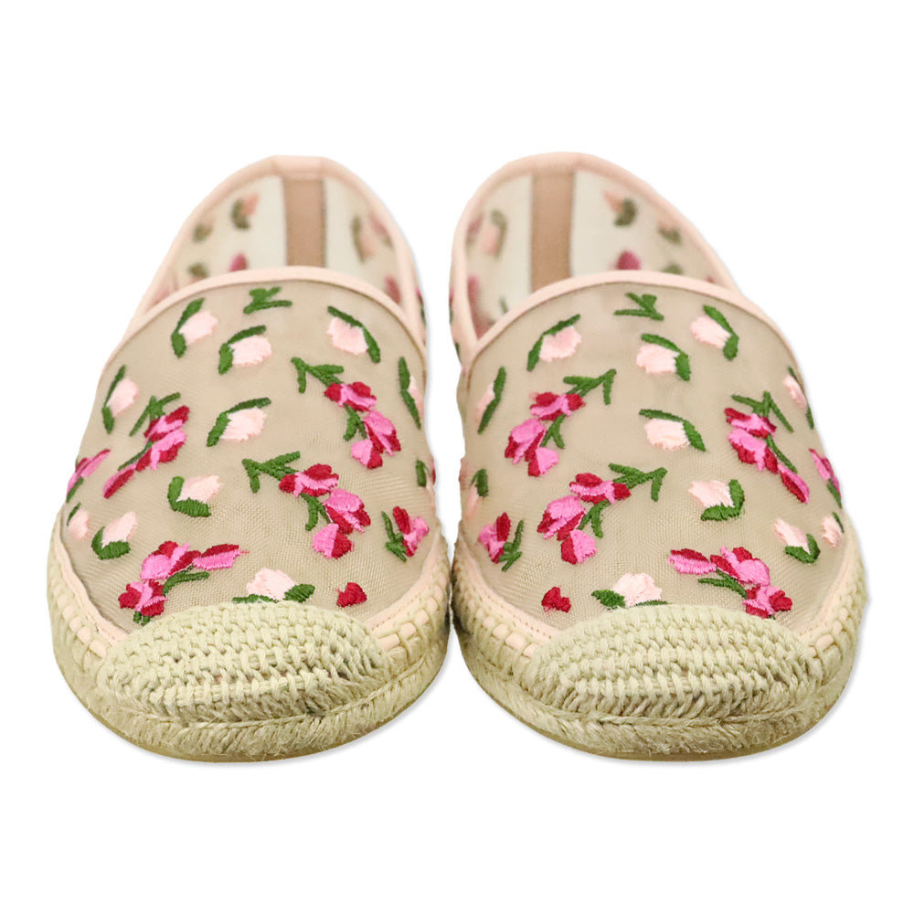 Stuart Weitzman Rosewater Embroidered Mesh Bareitall Espadrille