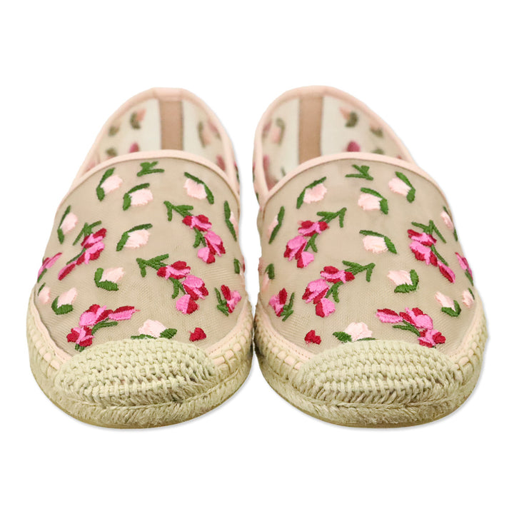 Stuart Weitzman Rosewater Embroidered Mesh Bareitall Espadrille
