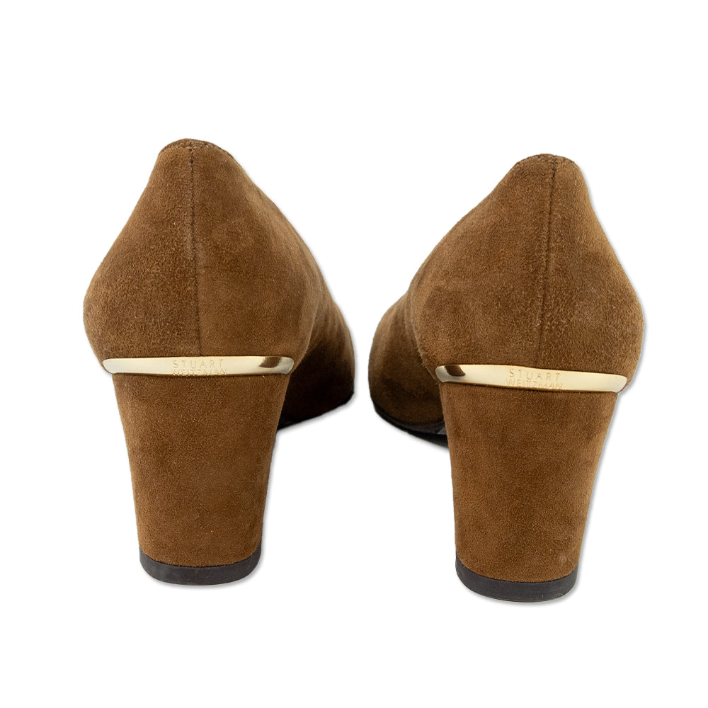 Stuart Weitzman Brown Suede Square Toe Pumps