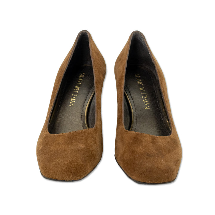 Stuart Weitzman Brown Suede Square Toe Pumps