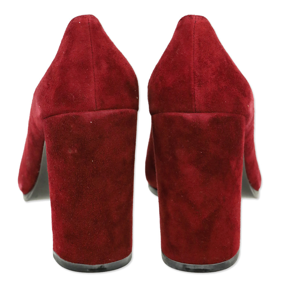 Stuart Weitzman Scarlet Red Suede Tone Almond Toe Pump