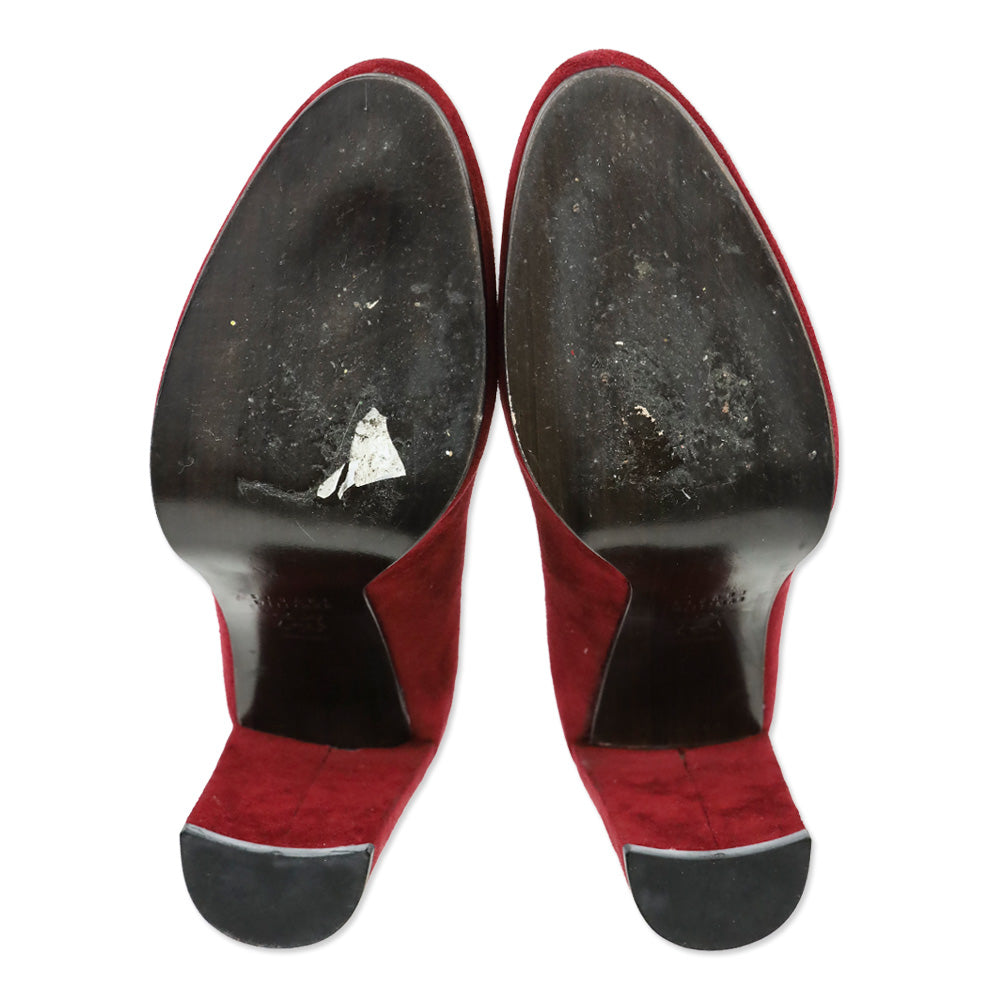 Stuart Weitzman Scarlet Red Suede Tone Almond Toe Pump