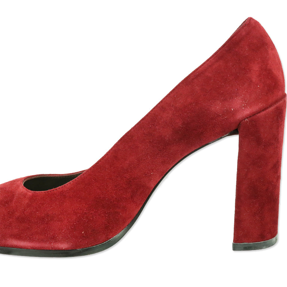Stuart Weitzman Scarlet Red Suede Tone Almond Toe Pump