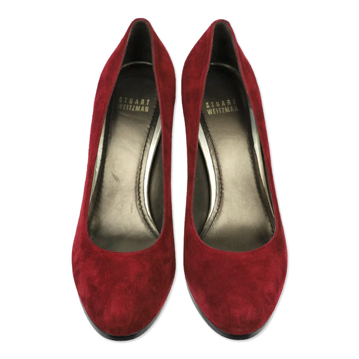 Stuart Weitzman Scarlet Red Suede Tone Almond Toe Pump