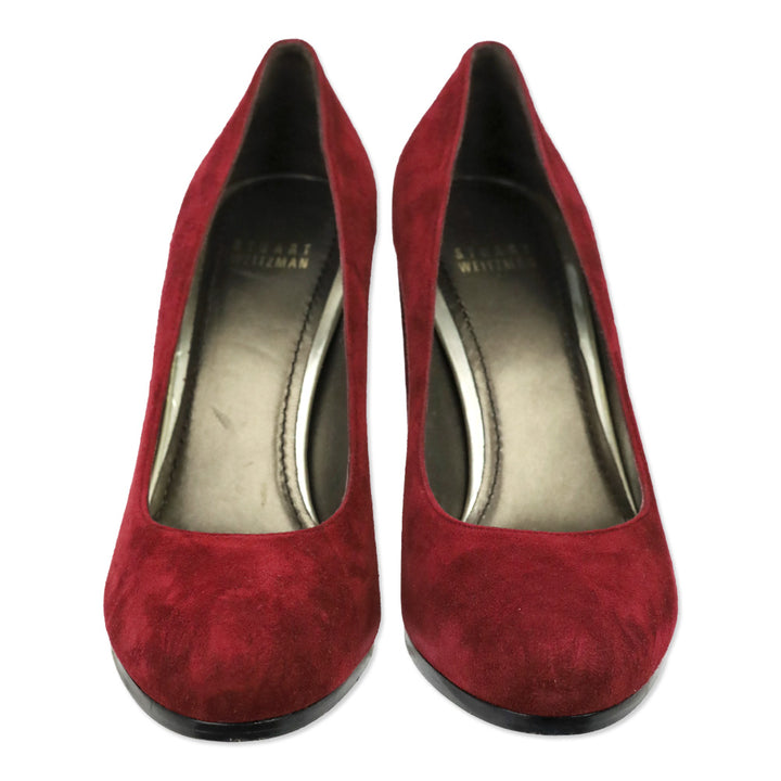 Stuart Weitzman Scarlet Red Suede Tone Almond Toe Pump