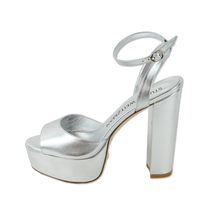 Stuart Weitzman Silver Leather Ankle Strap Platform Sandals