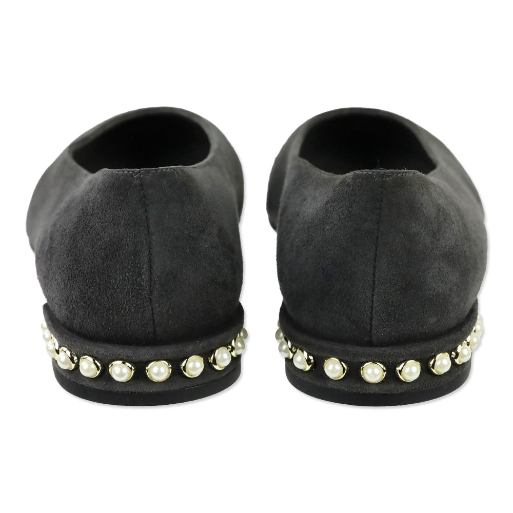 Stuart Weitzman Slate Gray Suede Chic Pearl Flats