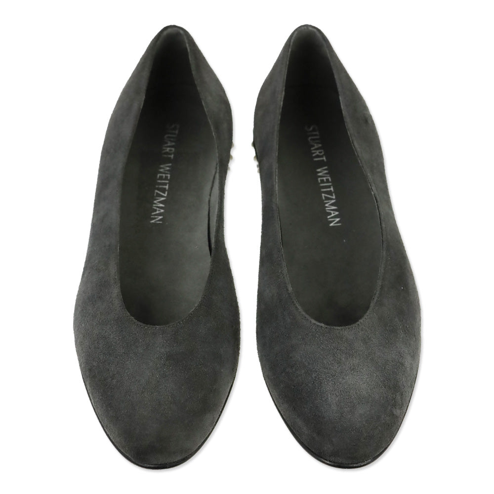 Stuart Weitzman Slate Gray Suede Chic Pearl Flats