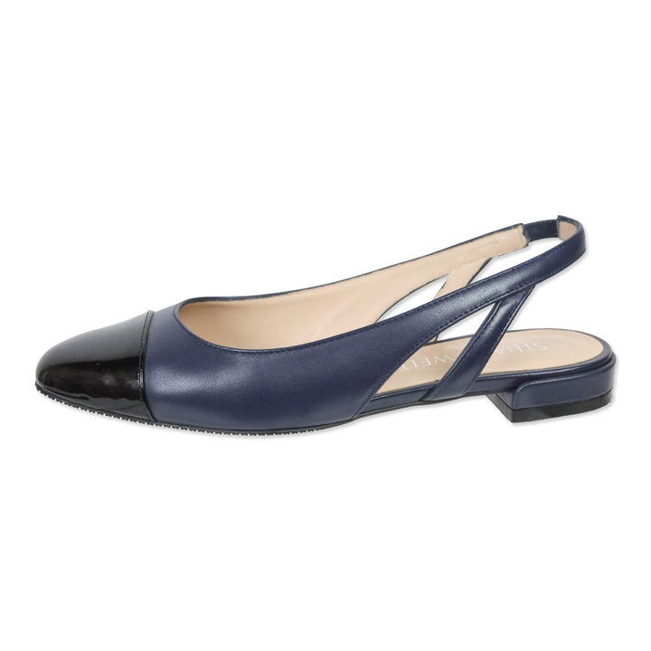 Stuart Weitzman Sleek Navy Leather Slingback Ballerina Flats