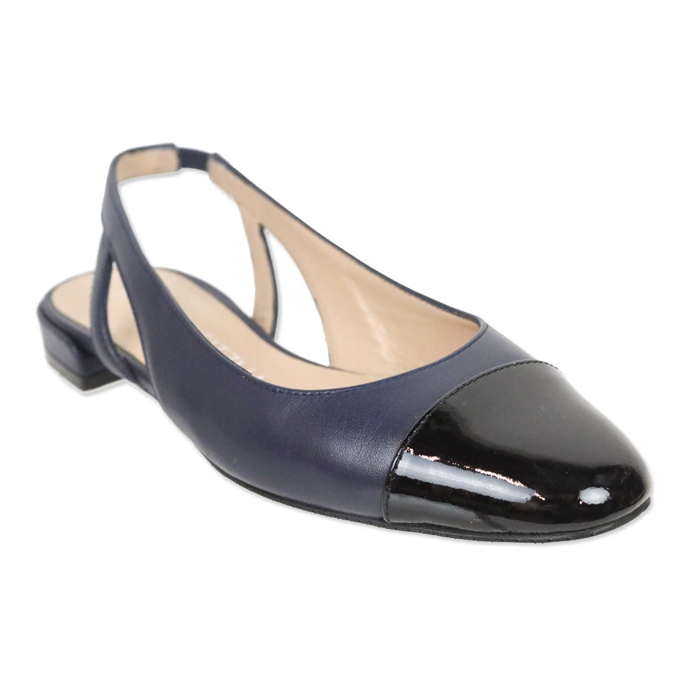 Stuart Weitzman Sleek Navy Leather Slingback Ballerina Flats