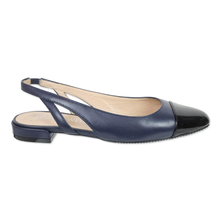 Stuart Weitzman Sleek Navy Leather Slingback Ballerina Flats