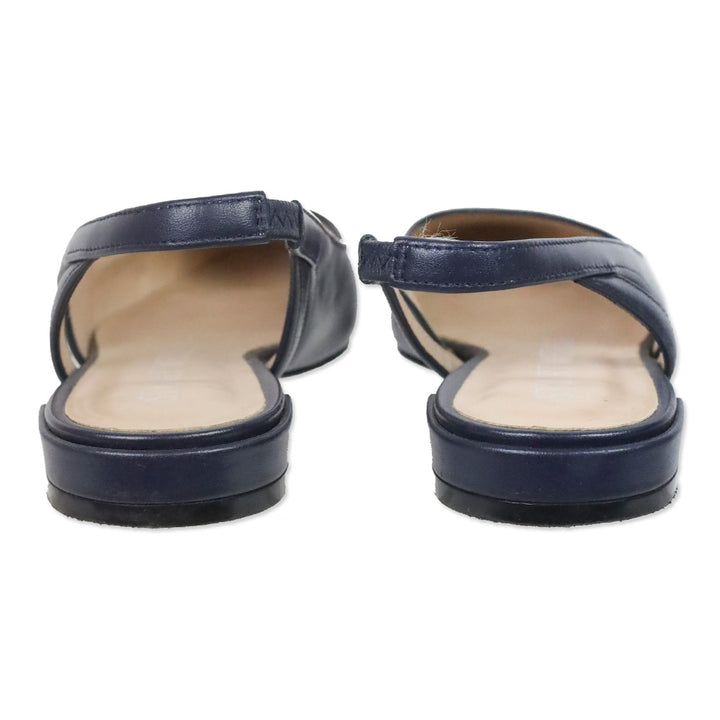 Stuart Weitzman Sleek Navy Leather Slingback Ballerina Flats