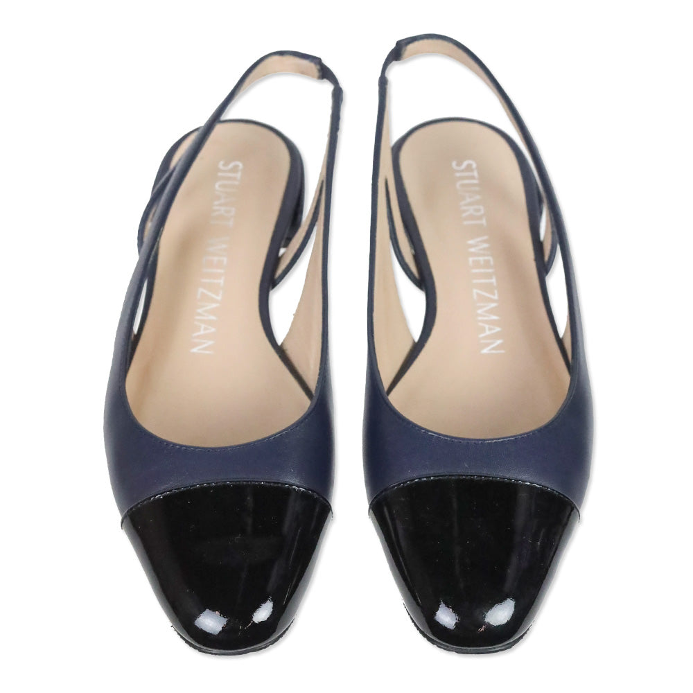 Stuart Weitzman Sleek Navy Leather Slingback Ballerina Flats