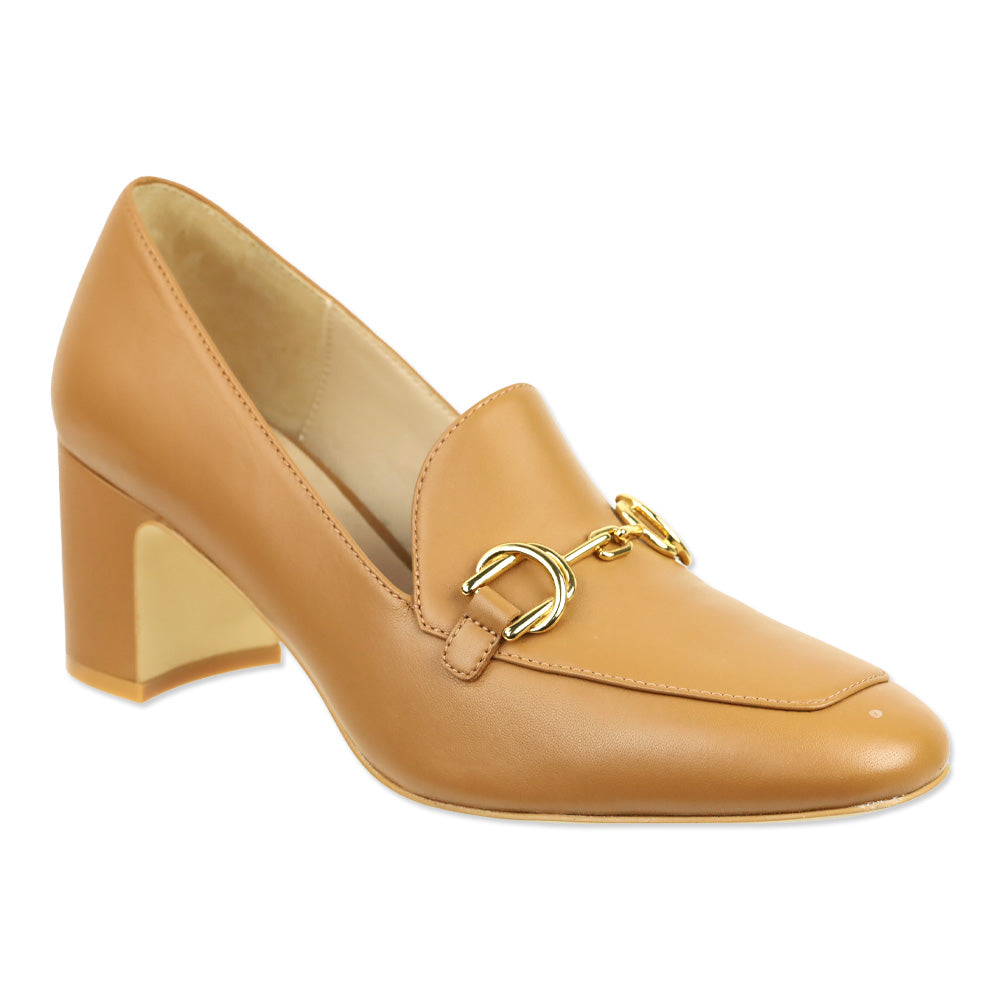 Stuart Weitzman Tan Leather Owen Buckle 60 Loafer Pump