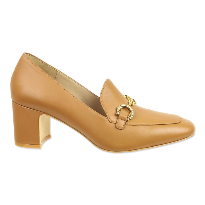Stuart Weitzman Tan Leather Owen Buckle 60 Loafer Pump