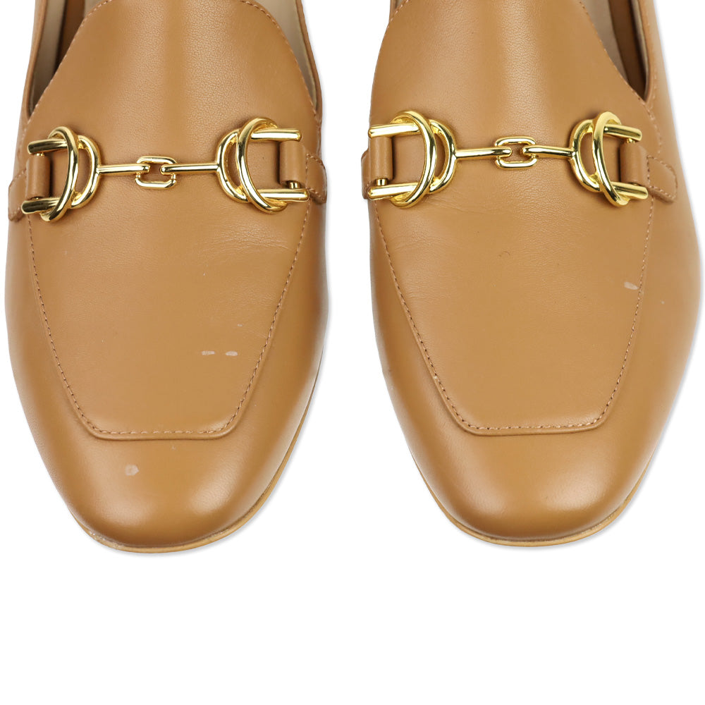 Stuart Weitzman Tan Leather Owen Buckle 60 Loafer Pump
