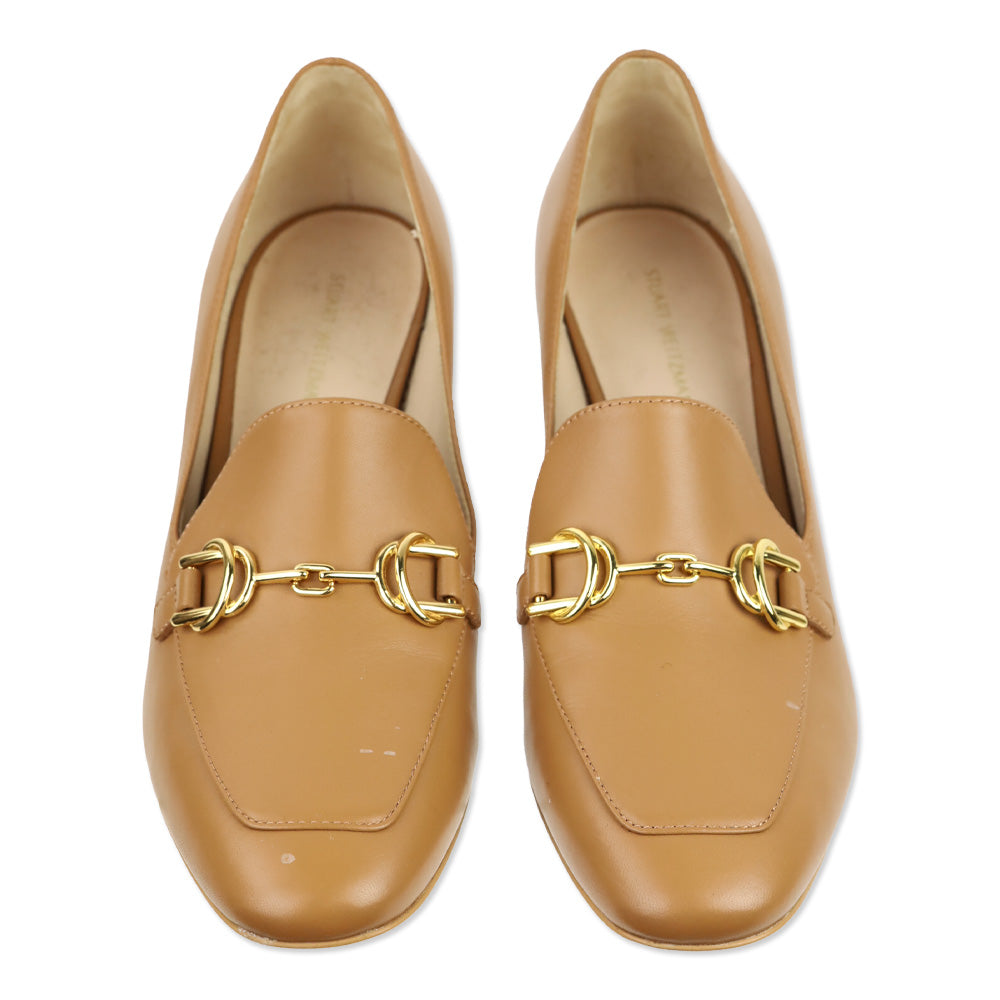 Stuart Weitzman Tan Leather Owen Buckle 60 Loafer Pump