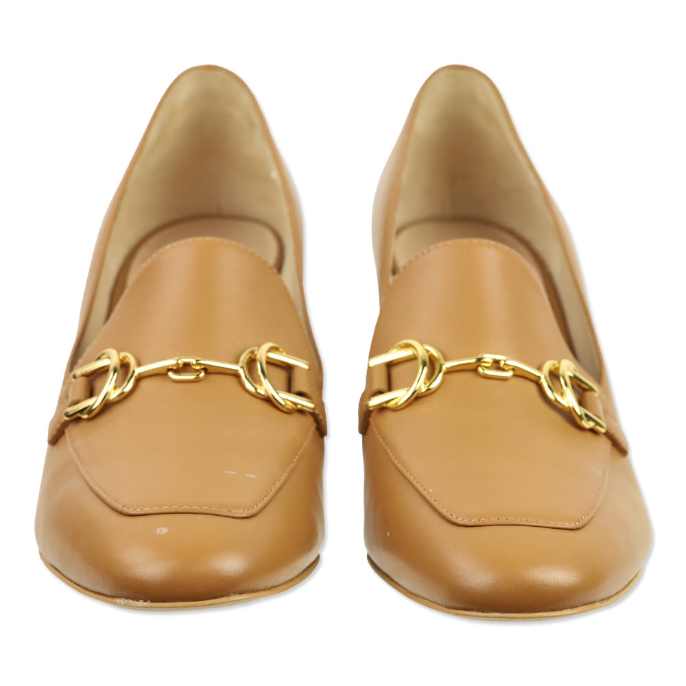 Stuart Weitzman Tan Leather Owen Buckle 60 Loafer Pump