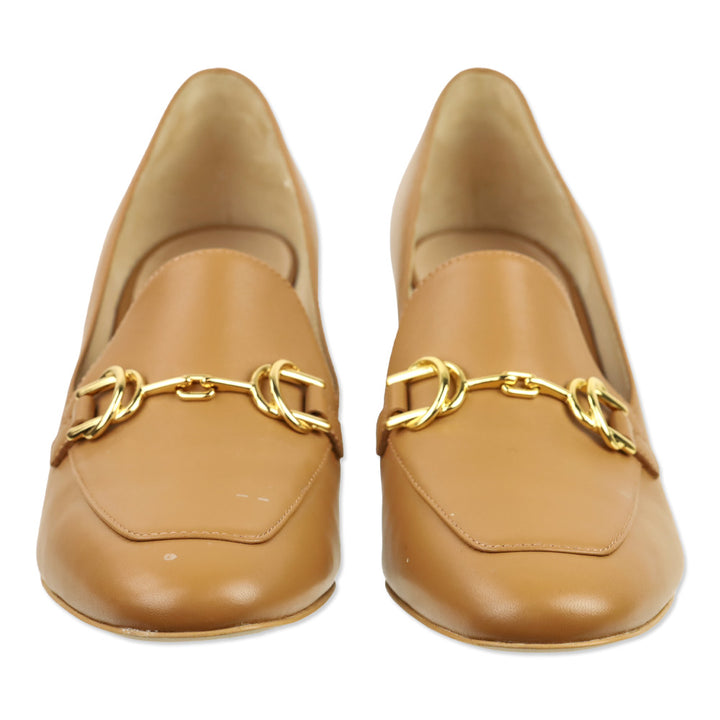 Stuart Weitzman Tan Leather Owen Buckle 60 Loafer Pump