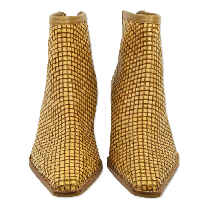 Stuart Weitzman Tan Leather Woven Leather Boot