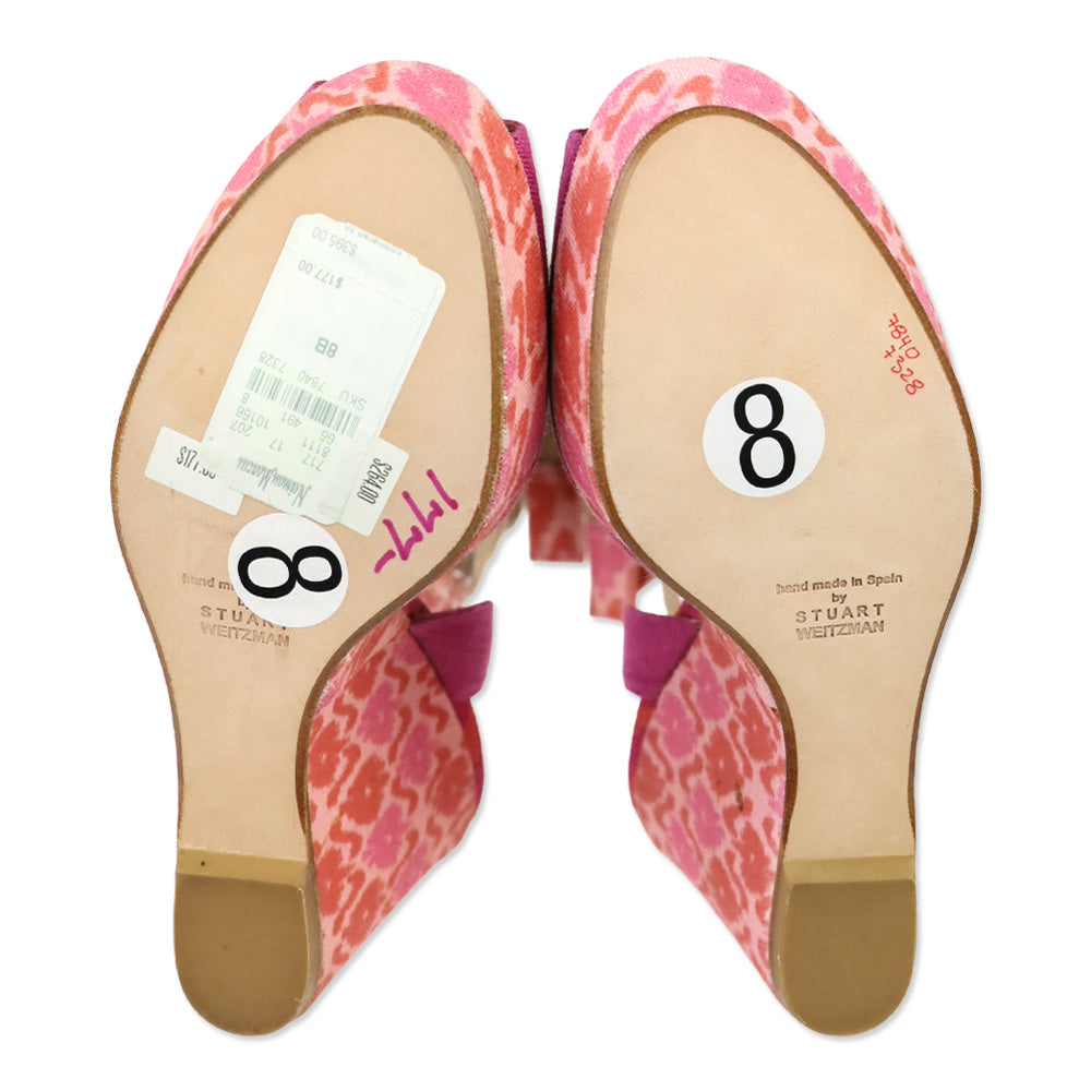 Stuart Weitzman Theodora & Callum Pink Linen Batik Paisano Wedge Sandals