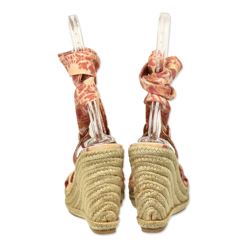 Stuart Weitzman Theodora & Callum Rust Watercolor Linen Sash Wedge Espadrille Sandals