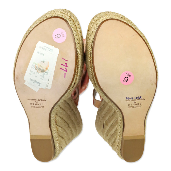Stuart Weitzman Theodora & Callum Rust Watercolor Linen Sash Wedge Espadrille Sandals