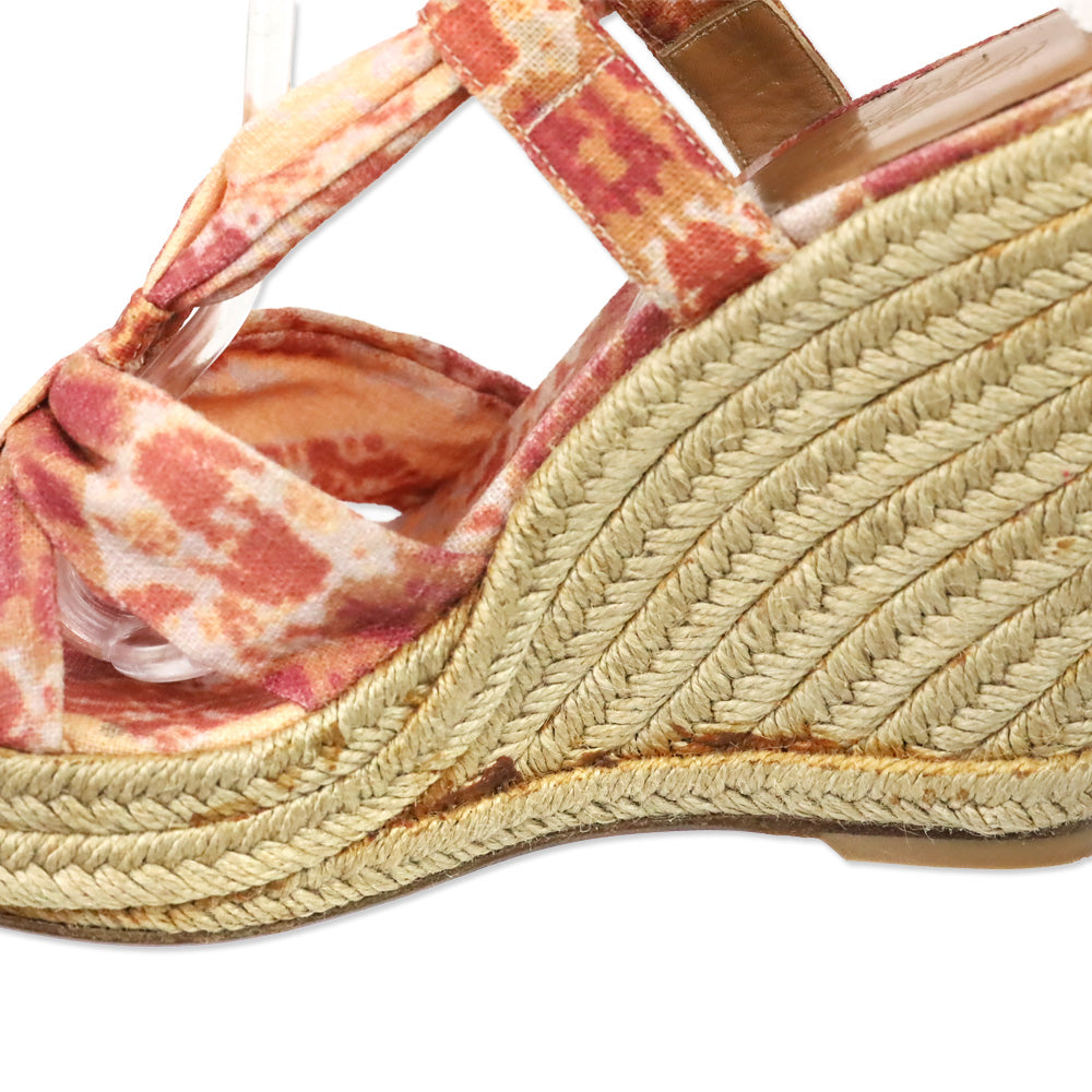 Stuart Weitzman Theodora & Callum Rust Watercolor Linen Sash Wedge Espadrille Sandals