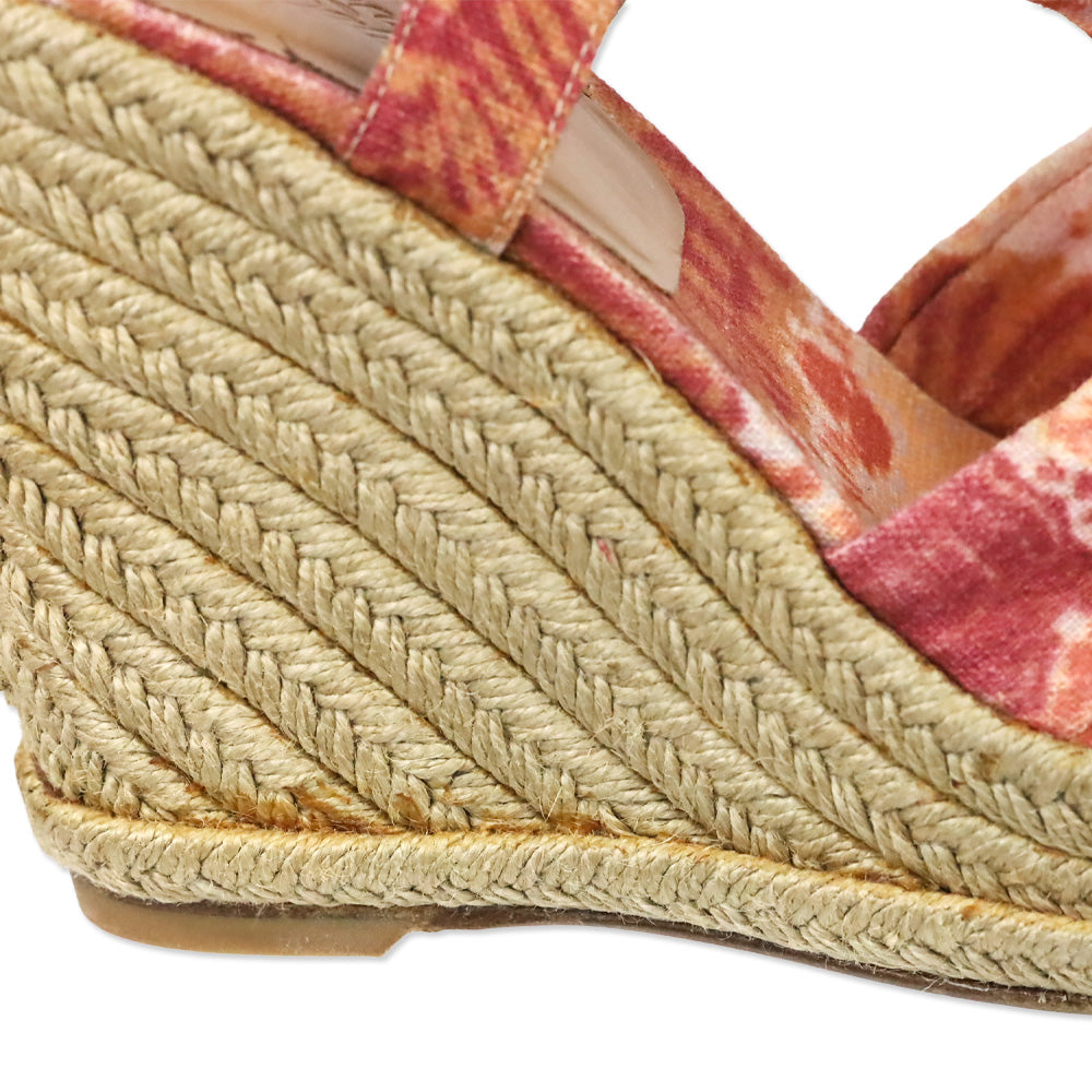 Stuart Weitzman Theodora & Callum Rust Watercolor Linen Sash Wedge Espadrille Sandals