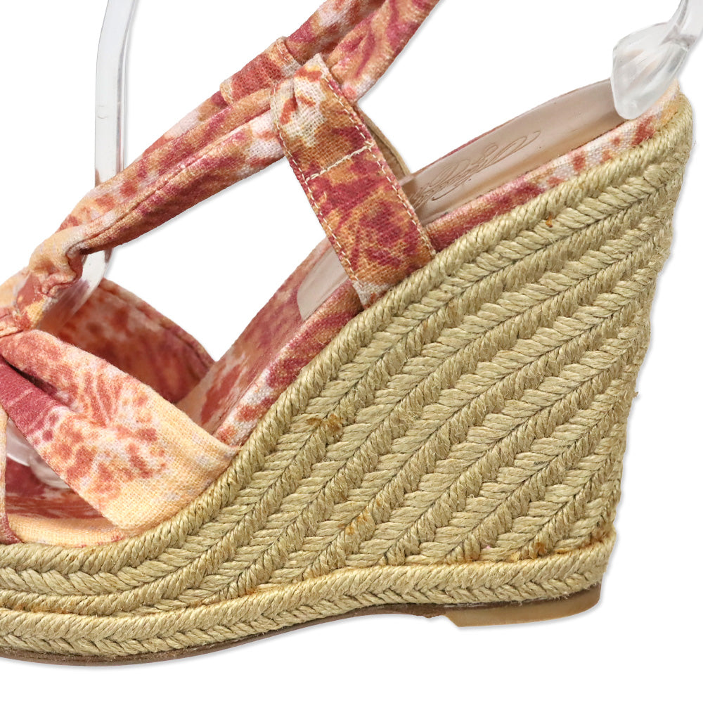 Stuart Weitzman Theodora & Callum Rust Watercolor Linen Sash Wedge Espadrille Sandals