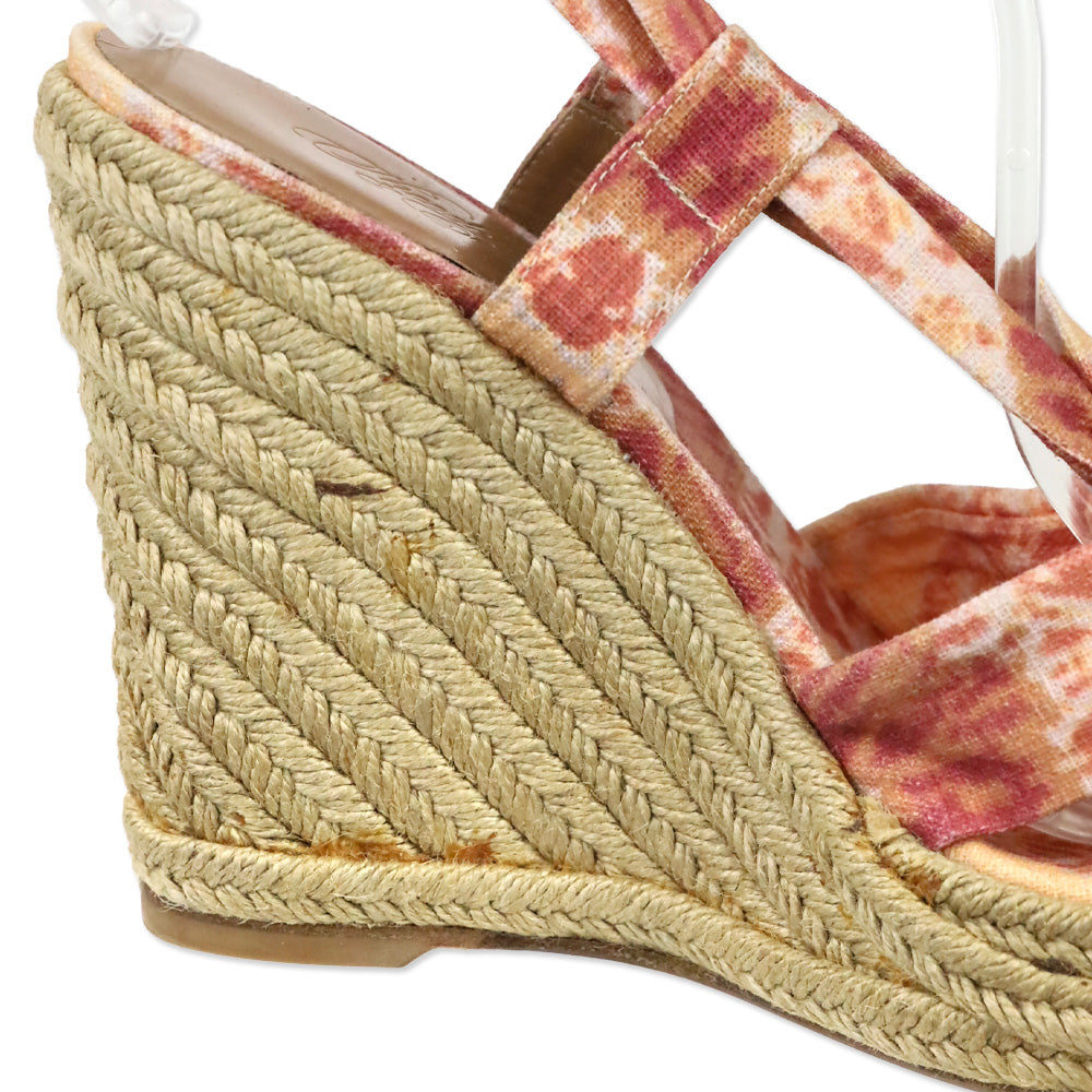 Stuart Weitzman Theodora & Callum Rust Watercolor Linen Sash Wedge Espadrille Sandals