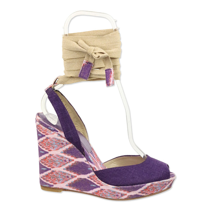 Stuart Weitzman Theodora & Callum Violet Linen Batik Paisano Wedge Sandals