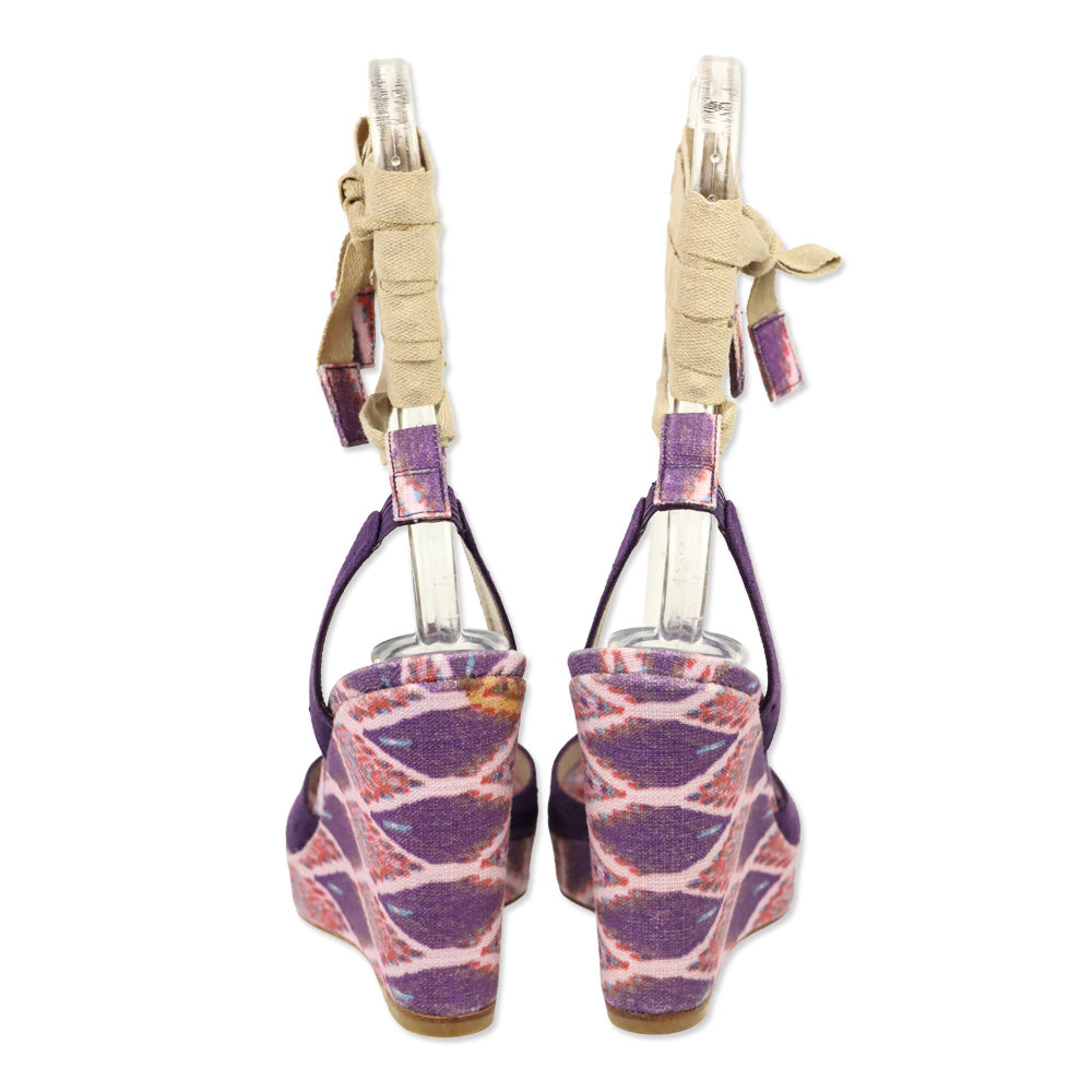 Stuart Weitzman Theodora & Callum Violet Linen Batik Paisano Wedge Sandals