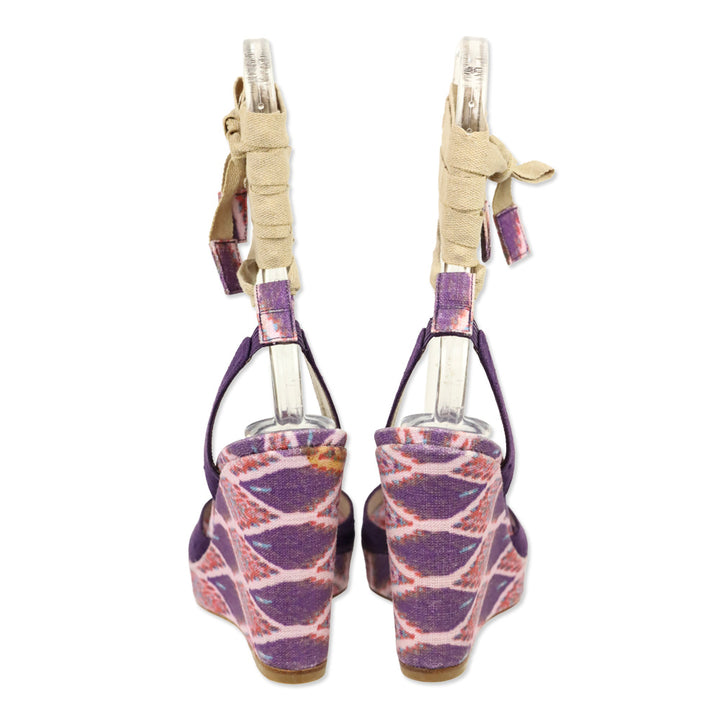 Stuart Weitzman Theodora & Callum Violet Linen Batik Paisano Wedge Sandals