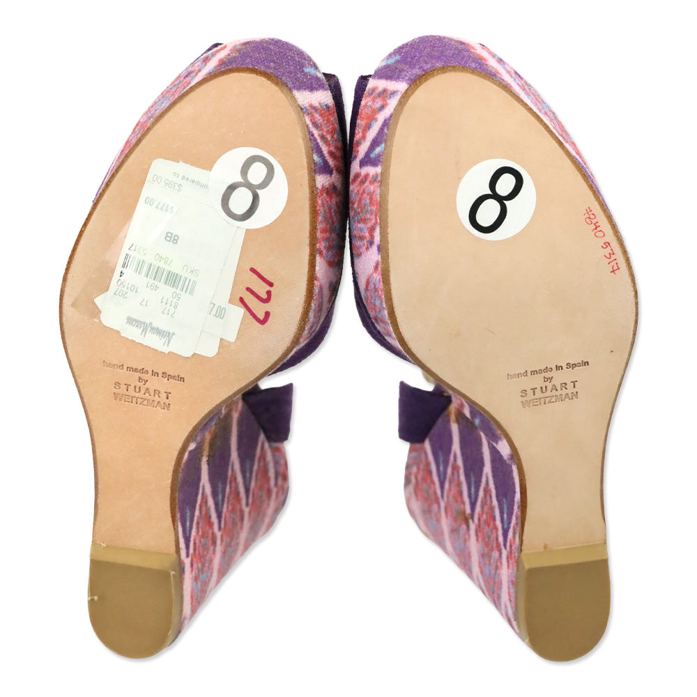 Stuart Weitzman Theodora & Callum Violet Linen Batik Paisano Wedge Sandals