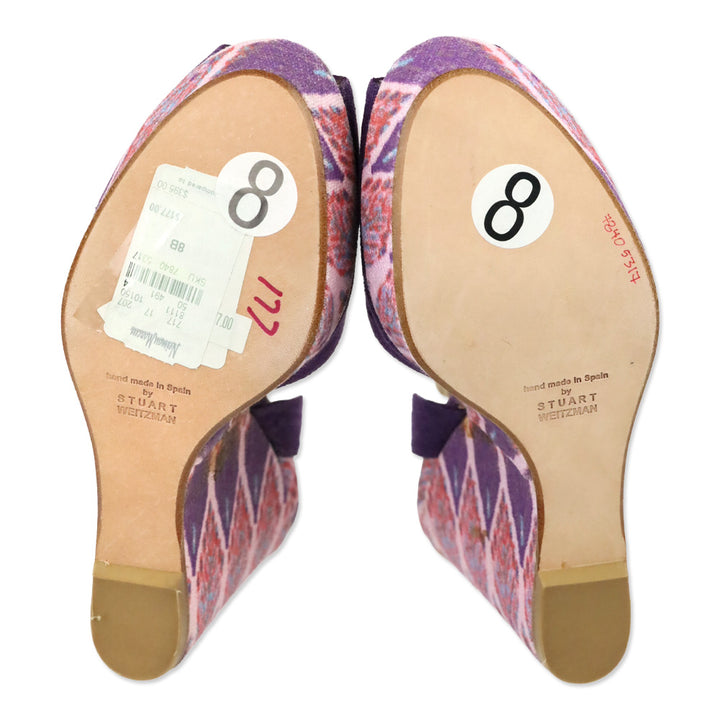 Stuart Weitzman Theodora & Callum Violet Linen Batik Paisano Wedge Sandals