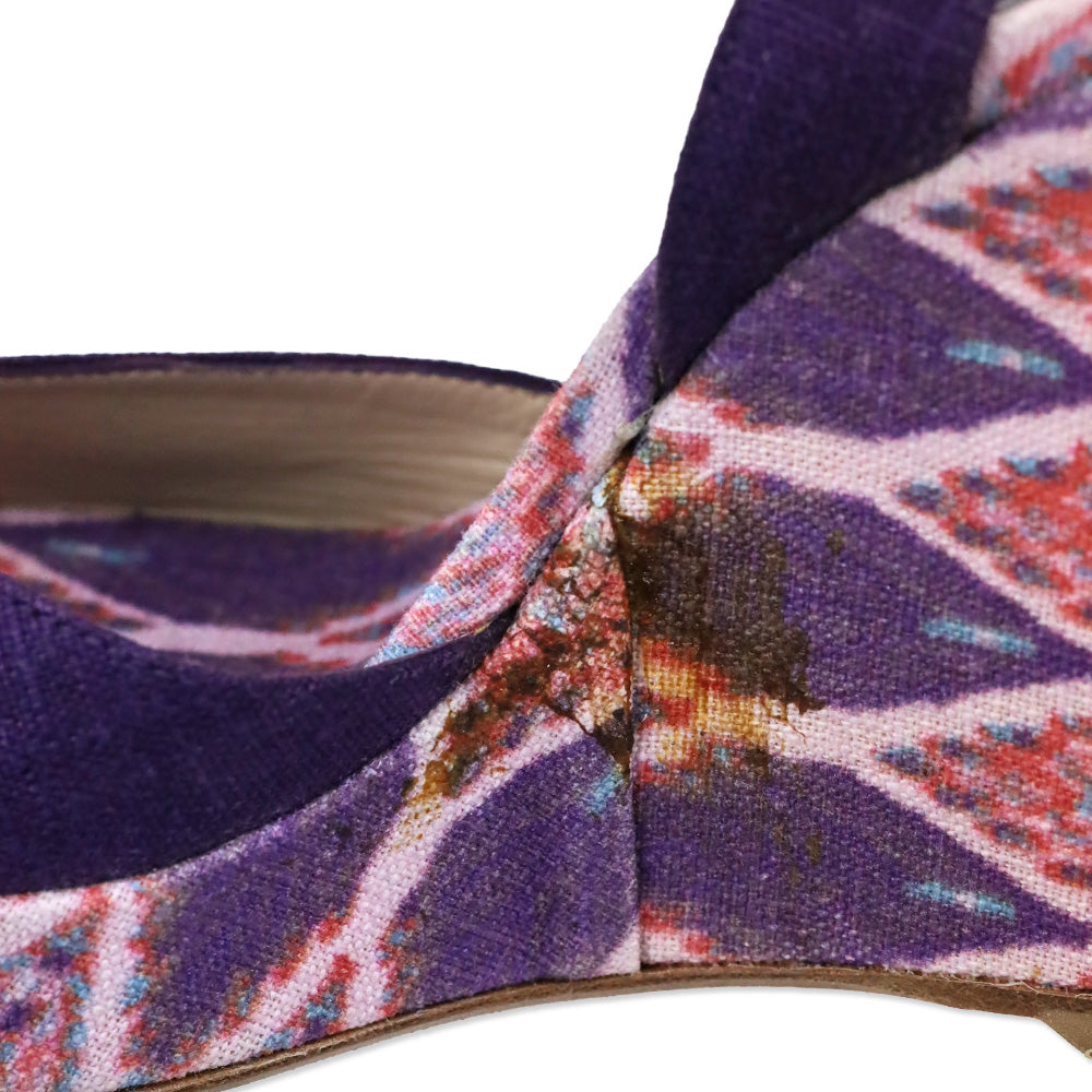 Stuart Weitzman Theodora & Callum Violet Linen Batik Paisano Wedge Sandals