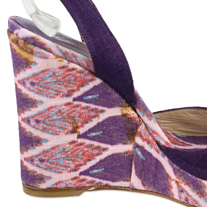Stuart Weitzman Theodora & Callum Violet Linen Batik Paisano Wedge Sandals