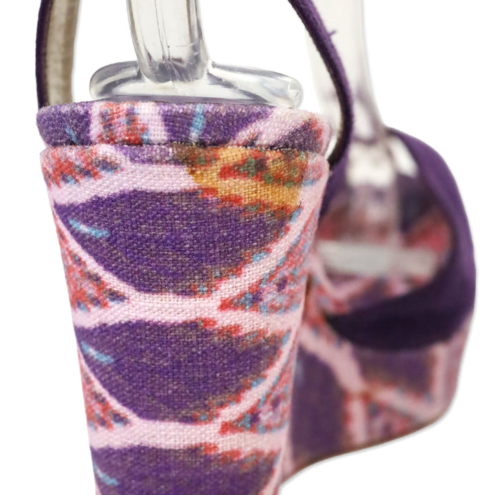 Stuart Weitzman Theodora & Callum Violet Linen Batik Paisano Wedge Sandals