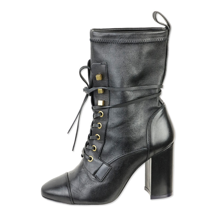 Stuart Weitzman Veruka Black Stretch Leather Lace Up Combat Booties