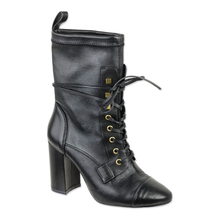 Stuart Weitzman Veruka Black Stretch Leather Lace Up Combat Booties