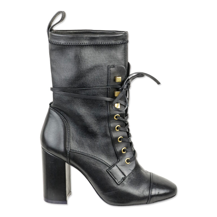 Stuart Weitzman Veruka Black Stretch Leather Lace Up Combat Booties