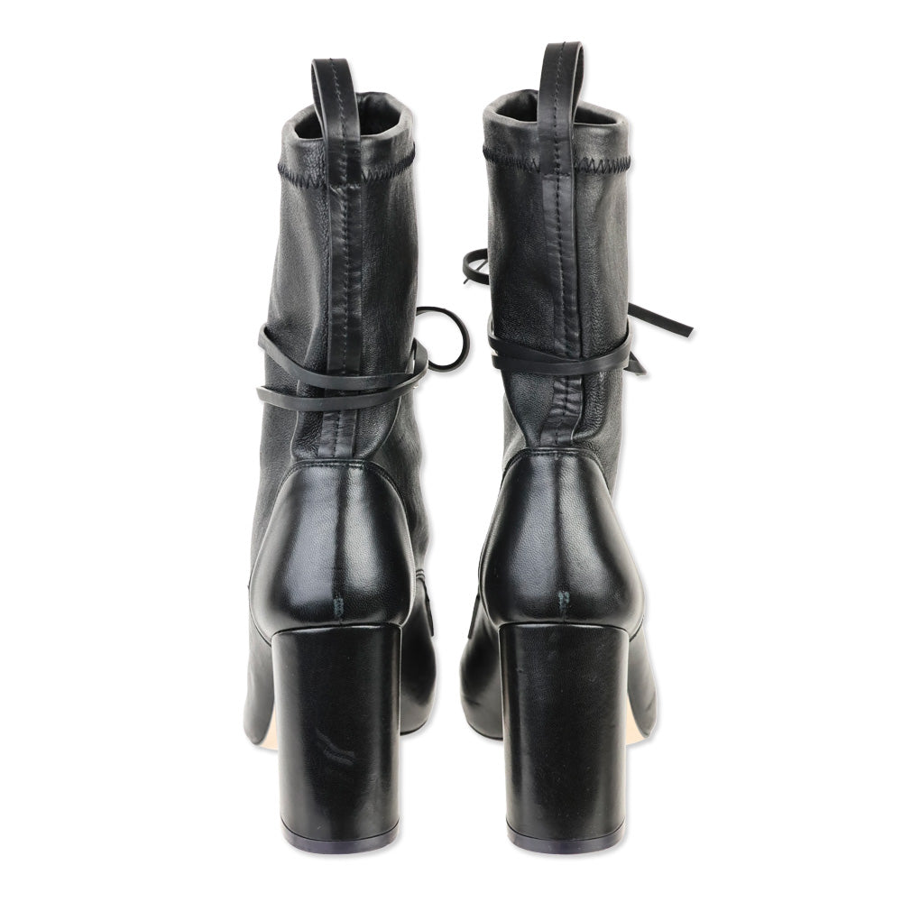 Stuart Weitzman Veruka Black Stretch Leather Lace Up Combat Booties