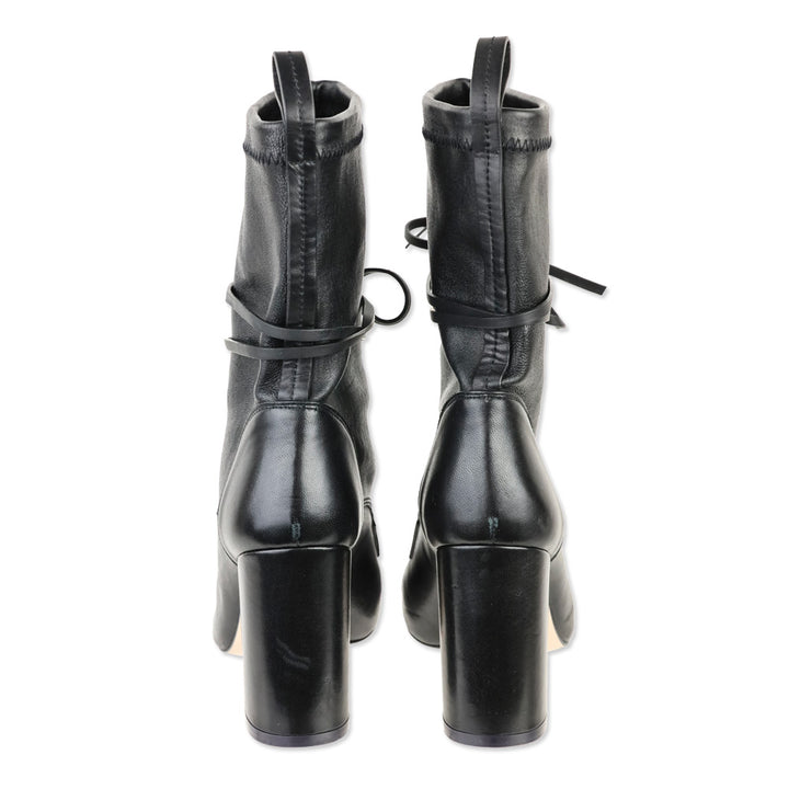 Stuart Weitzman Veruka Black Stretch Leather Lace Up Combat Booties