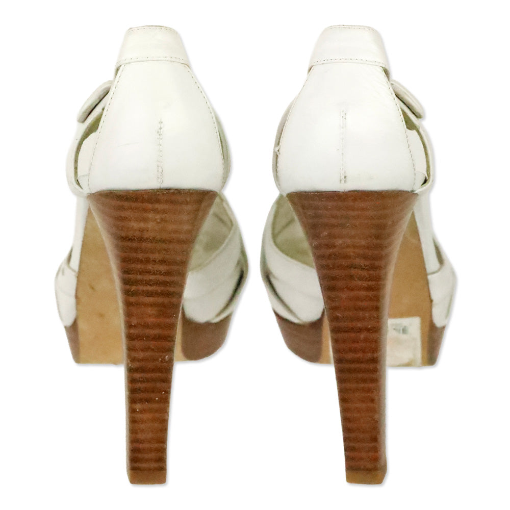Stuart Weitzman White Leather Strappy Crisscross Peep Platform Sandal