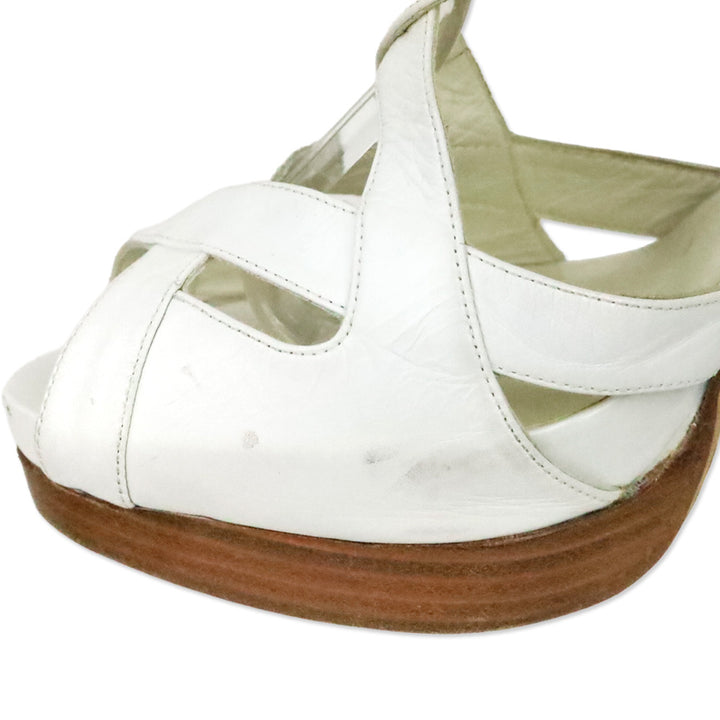 Stuart Weitzman White Leather Strappy Crisscross Peep Platform Sandal