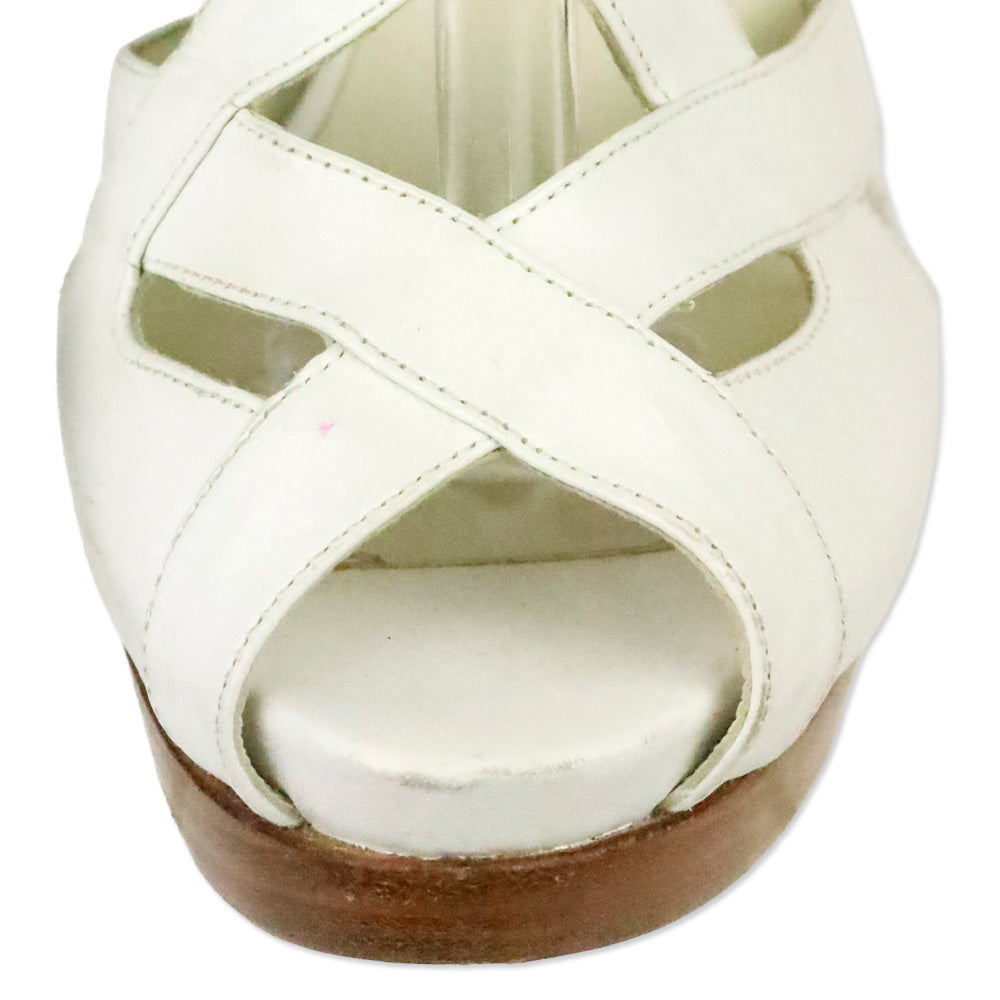 Stuart Weitzman White Leather Strappy Crisscross Peep Platform Sandal