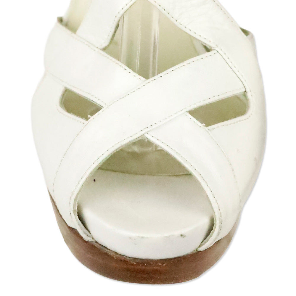 Stuart Weitzman White Leather Strappy Crisscross Peep Platform Sandal